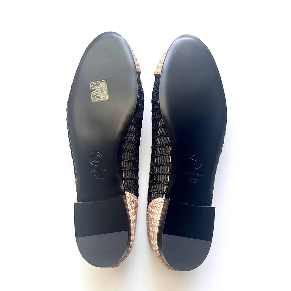 🔥 CHANEL Raffia Cap Toe Ballerina Flats